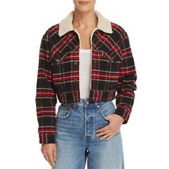 Levi’s Big E Plaid Trucker Cropped Sherpa Corduroy Jacket